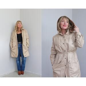 1970's Vintage London Fog & Khaki & Faux Fur Hooded Coat ~ Women's MD LG Parka